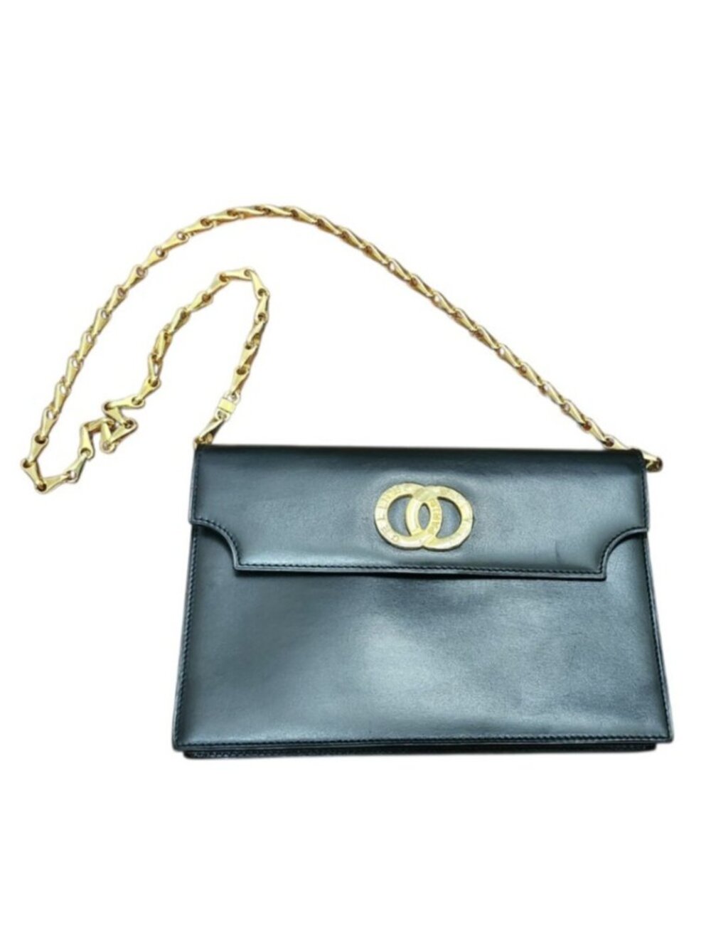 Vintage Celine Paris Black Leather Chain Shoulder Bag France Gold Hardware Rare - Picture 6 of 16